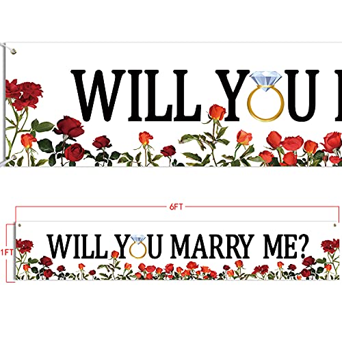 Image of Letjolt Proposal Banner Will You Marry Me Flower Signs 6 Feet | Propose Decorations Supplies for Marriage Signs Valentine's Day Engagement Outdoor Party Backdrop Decorations