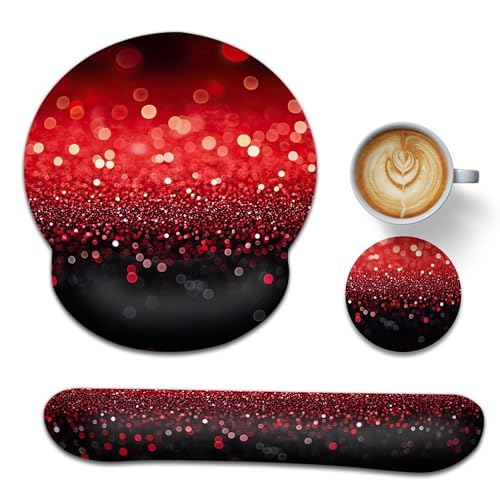 Red Glitter Wrist Rest Support for Mouse Pad Keyboard Set...