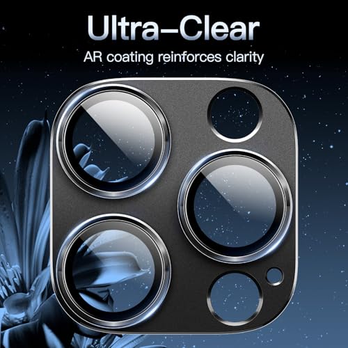Image of JETech Camera Lens Protector for iPhone 16 Pro 6.3-Inch and iPhone 16 Pro Max 6.9-Inch, Full Coverage 9H Tempered Glass Ring Cover, Matte Metal Plate, Case Friendly, 1-Pack (Black)