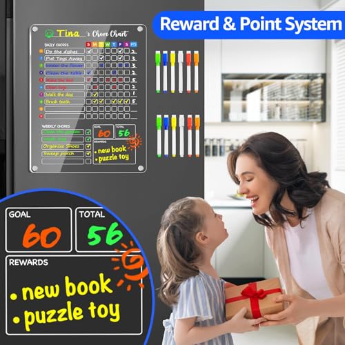 Image of PigPotParty Acrylic Magnetic Chore Chart for Kids, Large 12x16 Inch, 3 Pack