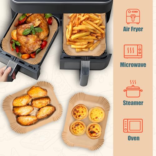 300 Piezas Papel Freidora Aire Doble, 20,5x14cm Rectangular Papel de Horno Accesorios Antiadherente Desechable, Compatible con Cecotec Ninja Cookwise Dual Double Stack Air Fryer - imagen 8
