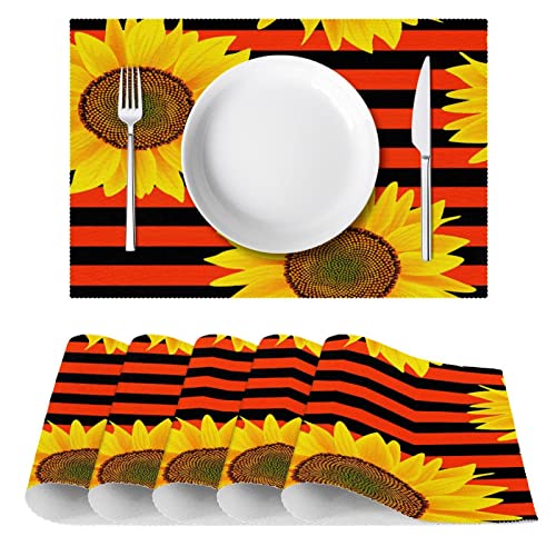 Sets de table pour salle à manger à rayures rouges et noires lavables