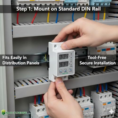 Image of Quick Sense Automatic single phase voltage protector (Adjustable Setting) Protection with Auto Re-Connect LED Display Standard Din-Rail Mounted 220V, 63A (Voltage Protector)