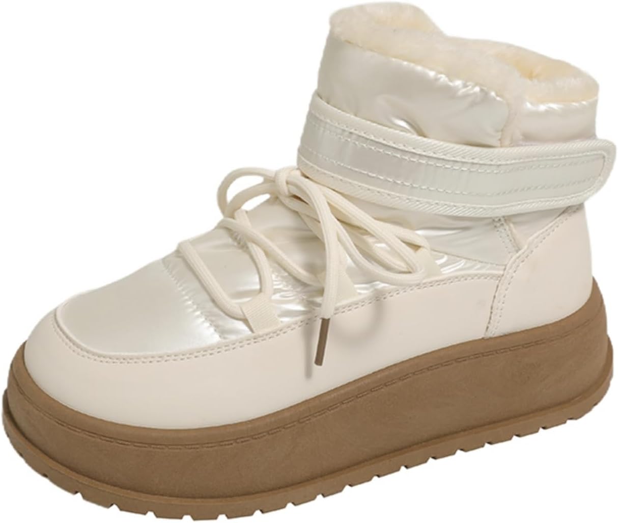 Women's winter platform snow boots: plush warm lining, fashionable metallic texture, platform comfort—ideal for cold weather, combining comfort and stylish winter design