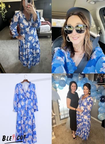 Image of BLENCOT Womens Casual Boho Floral Printed V Neck Long Sleeve Long Maxi Dress Spring Summer Dresses