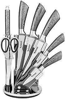 Velaze Knife Block Sets, 8-Piece Stainless Steel Kitchen Set - Silver Color Design