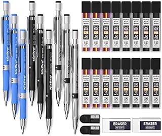 Nicpro 29 Pieces 2mm Mechanical Pencil Set, 9 PCS Drafting Carpenter Clutch Pencils 2.0 mm for Art Drawing Sketching with 192 Lead Refills HB & 2B & Colors, Erasers, Sharpener, Propelling Lead Holder