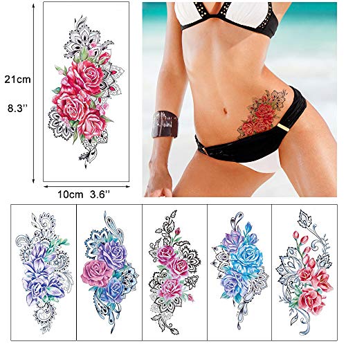 Glaryyears Temporary Tattoos For Women Female, 18-Pack Large Big Fake Tattoos, Long-Lasting Flower Tattoos, Floral Design Variety Pack Realistic Tattoos 3D, Sexy For Body Arm Chest Shoulder Thigh #TOP7