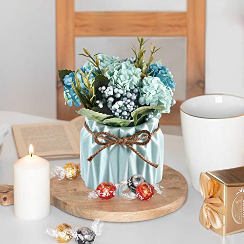 Sunm Boutique Artificial Hydrangea Bouquet With Small Ceramic Vase, Artificial Hydrangea Flower Potted Fake Variety Silk Flower Bonsai For Table Party Office Wedding Home Decor thumb #2