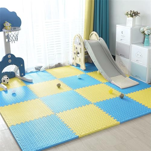 Image of Puzzle Flooring || Kids Interlocking Play mat || Baby Play Mat || Play mats for Kids || 12 MM Thick (16 Tiles - 64 Square Feet, Blue Yellow)