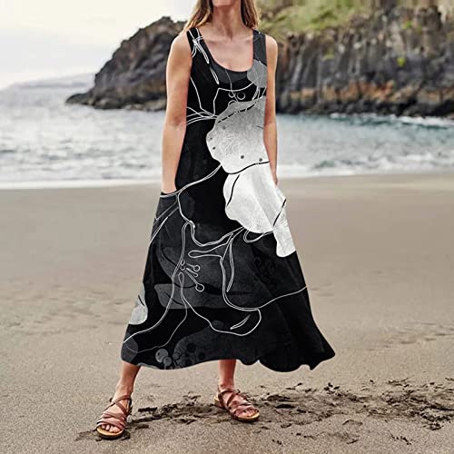 Plus Size Cotton Linen Summer Dresses for Curvy Women 2025 Sleeveless Maxi Vacation Beach Sundresses with Pockets