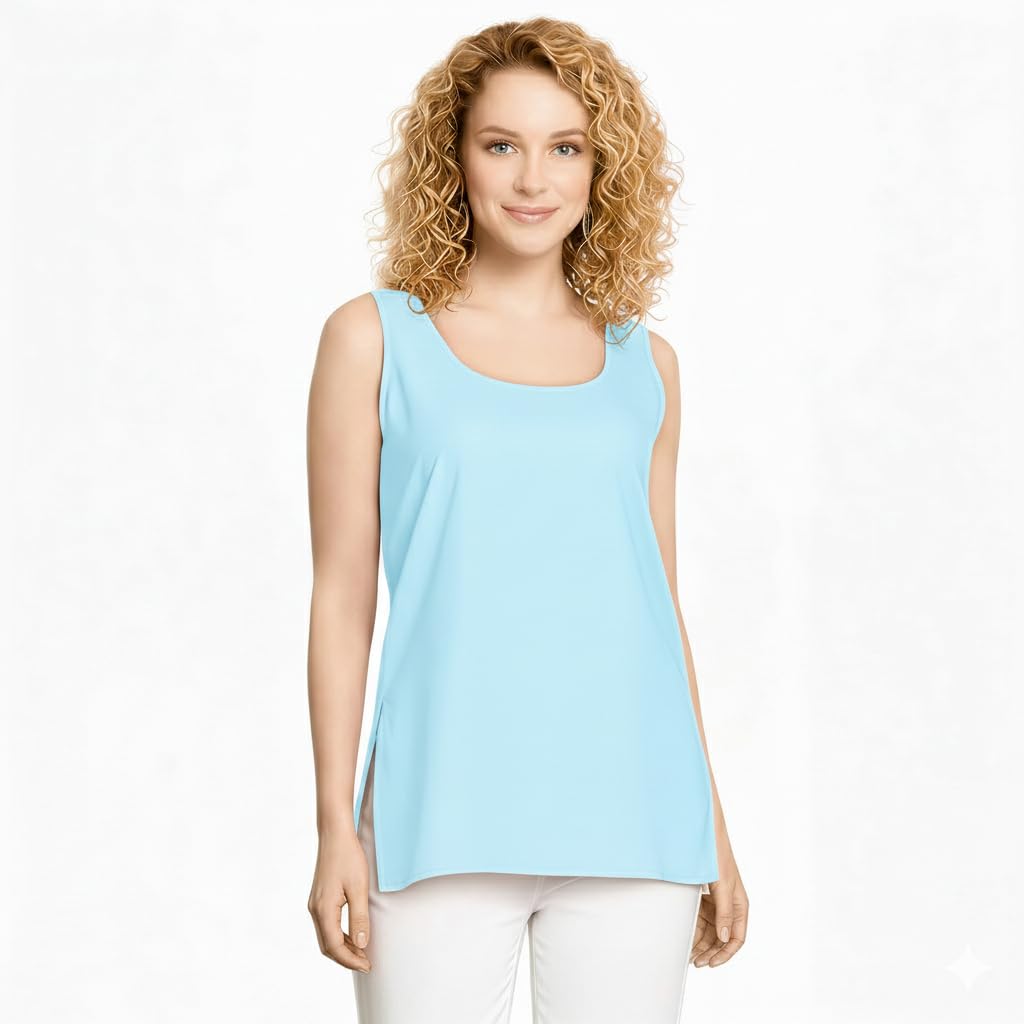 Women Cotton Short Slip Camisole Sleeveless Side Slit Inner Wear for Transparent Kurtis Summer Layering Vest Half Length Sameez Top (28 Inches Length)-image-14
