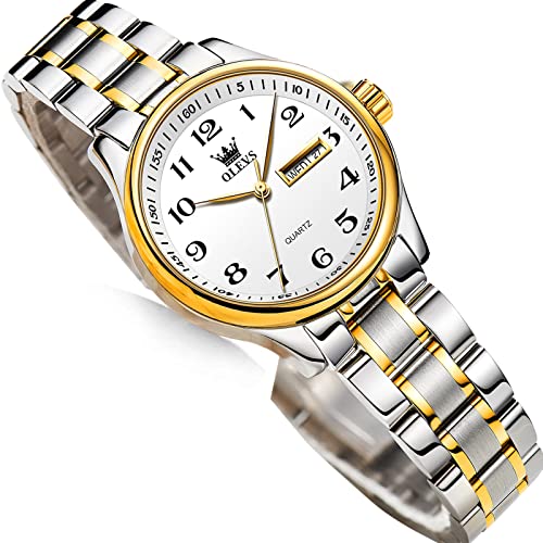 Image of OLEVS Luxury Ladies Watches,Women's Watch with Day and Date,Female Watch for Small Wrist,Gold Stainless Steel Watches for Women,Easy Read Ladies Wrist Watches Waterproof（Adjustable Strap