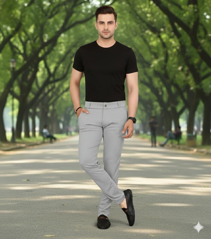Men Mid Rise Slim Fit Flat Front Trouser (FormalTrouser_2_34) Blue-picture-28