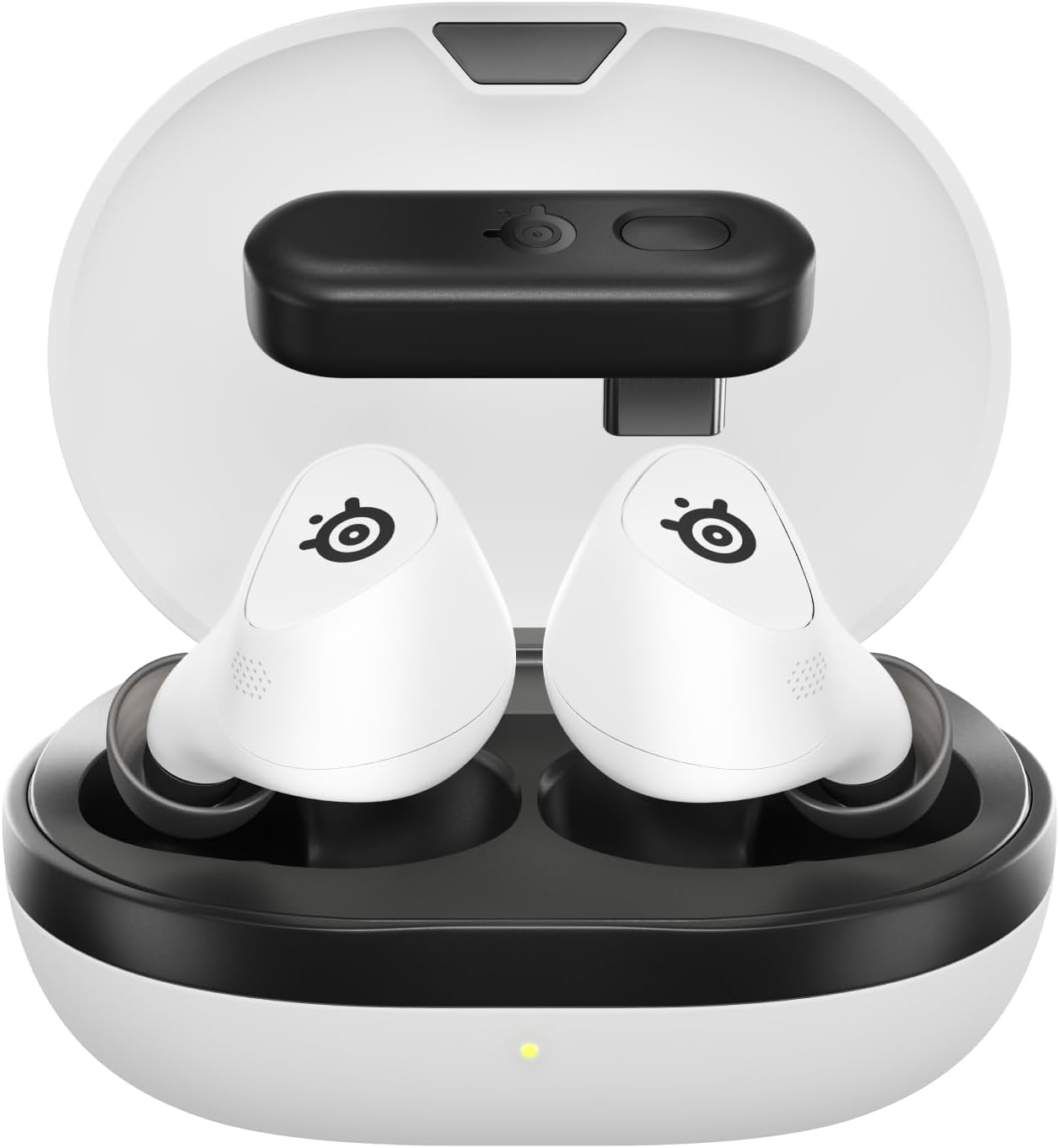 SteelSeries Arctis GameBuds for PlayStation/PC/Switch/Mobile โ 2.4GHz + Bluetooth 5.3 Earbuds โ ANC โ Mobile App Sound Presets โ Water Resistant IP55 โ 40H Battery with Qi Charging Case - White