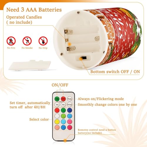 Image of Flickering Flameless Candles, Christmas Gingerbread Holly Berry Bell LED Candles with Remote Timer, Set of 2 Battery Operated Candle for Valentine Wedding Birthday