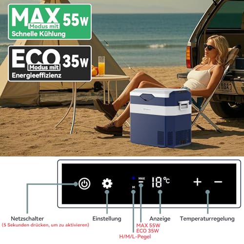 BINGI Kompressor Kühlbox 38L für Auto und Wohnmobil - 12/24V DC und 230V AC - 15℃ bis -18℃ - ideal für Camping und Zuhau