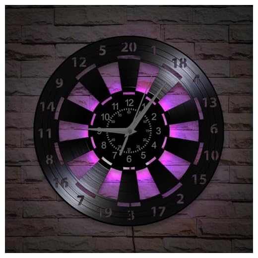 Darts Game Wall Clock, 12 Inch 7 Colors Luminous Dart Board Clock, Silent Quartz Non Ticking Modern Decorative Vinyl Record Night Light Wall Clock for Man Cave Boys Room Game Room Bar