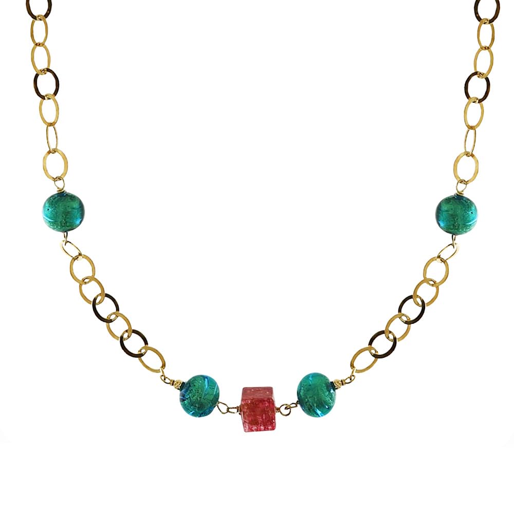 Venetiaurum - Collana Girocollo con Pietre Multicolore in Vetro Originale Di Murano E Argento 925 - Gioiello Made In Italy Certificato