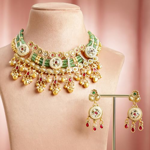Image of Rubans Gold Plated Traditional Necklace Set with Jhumka for Women