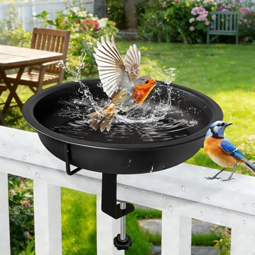 Bseical Vogeltränke Balkon Groß 27cm Vogelbad Garten Halterung Vogeltränke Winterfest aus Metall Vogelbad Balkon Bird Bath Futterstation Vögel für balkongeländer Garten