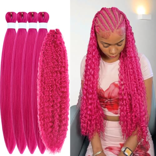 ITSBRAIDS Hot Pink Braiding Hair Pre Stretched Boho Hair for braiding Curly Deep Wave Synthetic Hypoallergenic Non Toxic Fulani Braids EZ Braid