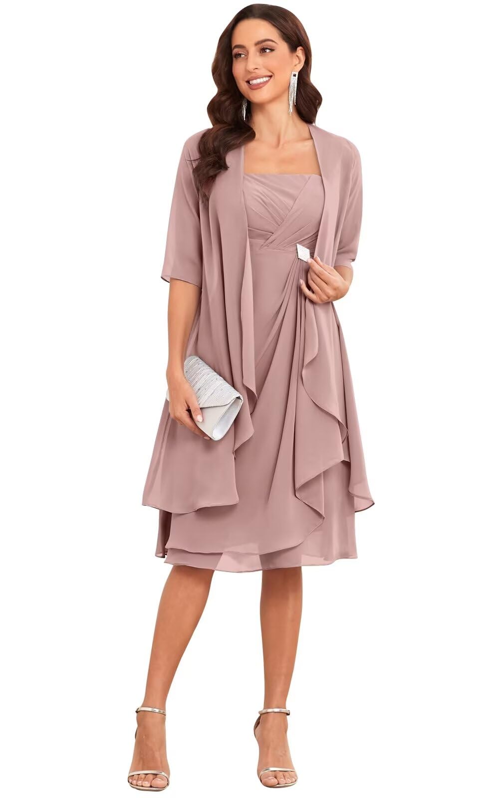 sachin and babi light blue dress knee length mauve tight chiffon mother of the bride/prom dress with ca   classygown