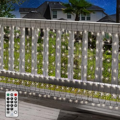 Cortina Luces Navidad, 2 m x 1 m, funciona con pilas,cable verde, luces de jardín exteriores 8 modos de parpadeoLuces De Cortina De Ventana,Decoración Para La Navidad,impermeable (blanco)