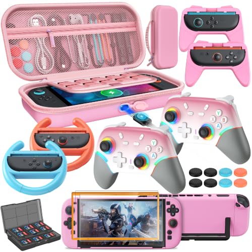 FYOUNG Switch 2 Accessories Case Pink and Pro Style Controller Bundle Girly