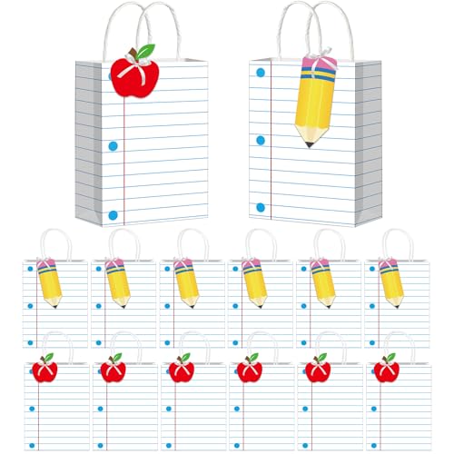 KEASKELL 24 Pack Notebook Paper Gift Bags Bulk Teacher Appreciation Gift Bags Back to School Goodie Bag with Handles for First Day of School Events End of Year Party Favors Supplies