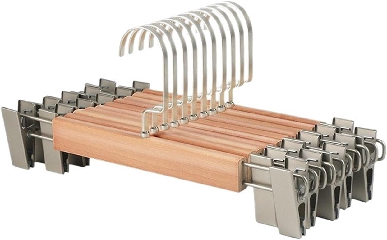 10pcs/Solid Wood Pants Rack Clip Skirt Household Support Non-Slip and Non-Marking Clothing Store Hanger(Beige)
