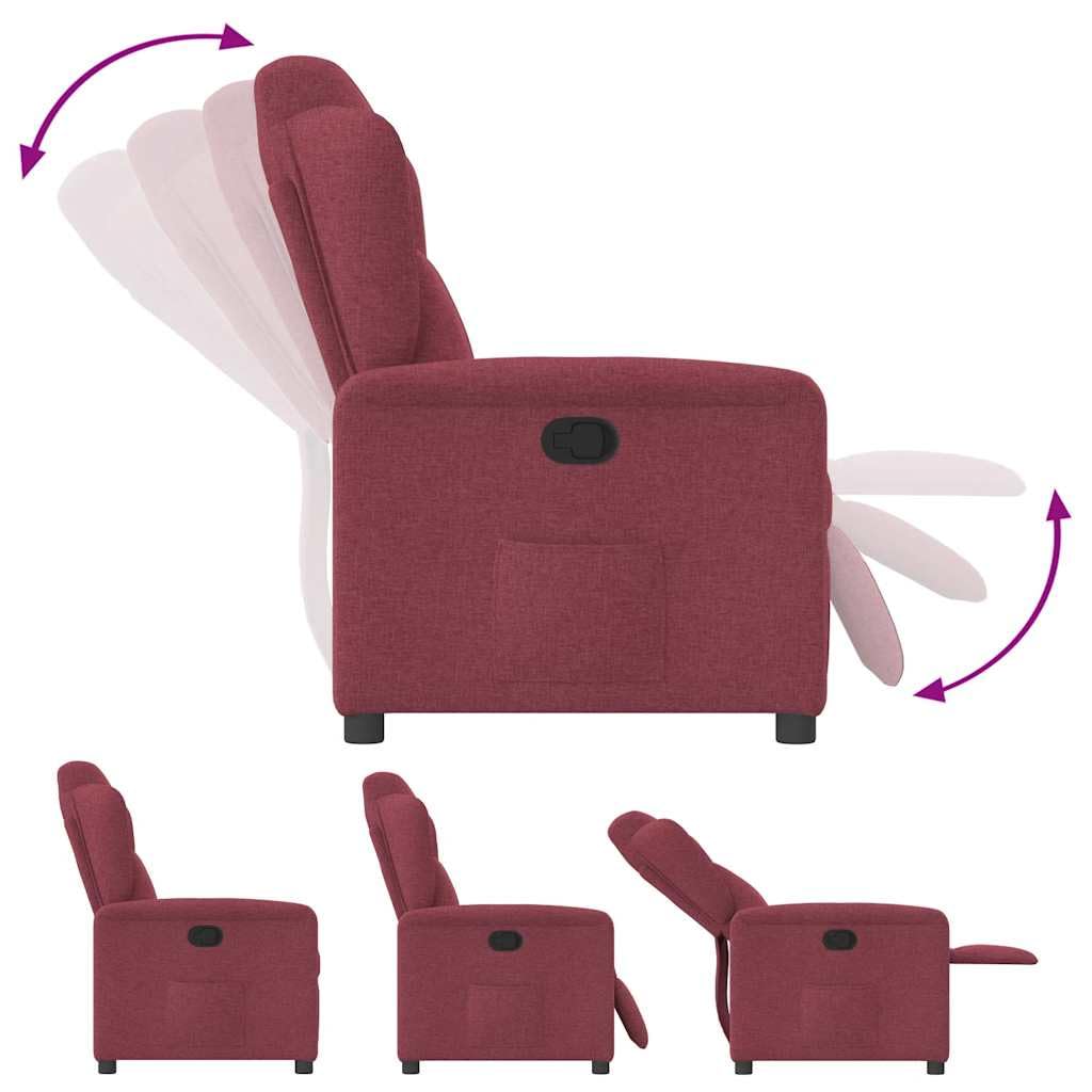 Fauteuil relax en tissu bordeaux avec fonction de couchage manuelle, cadre en bois et métal, accoudoir et dossier rembourrés, 78 x 95 x 100 cm, pour salon, bureau, coin lecture, télévision