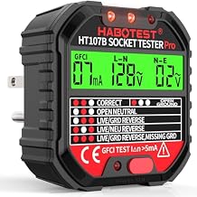 Outlet Tester Electrical GFCI Receptacle Detector, 90-250V Ground Fault Receptacle Tester & Circuit Analyzer, Circuit Polarity Voltage Detector, Plug Tester Breaker Finder HT107B
