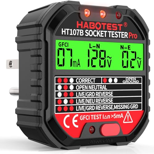 YEREADW Outlet Tester Electrical GFCI Receptacle Detector, 90-250V Ground Fault Receptacle Tester &...