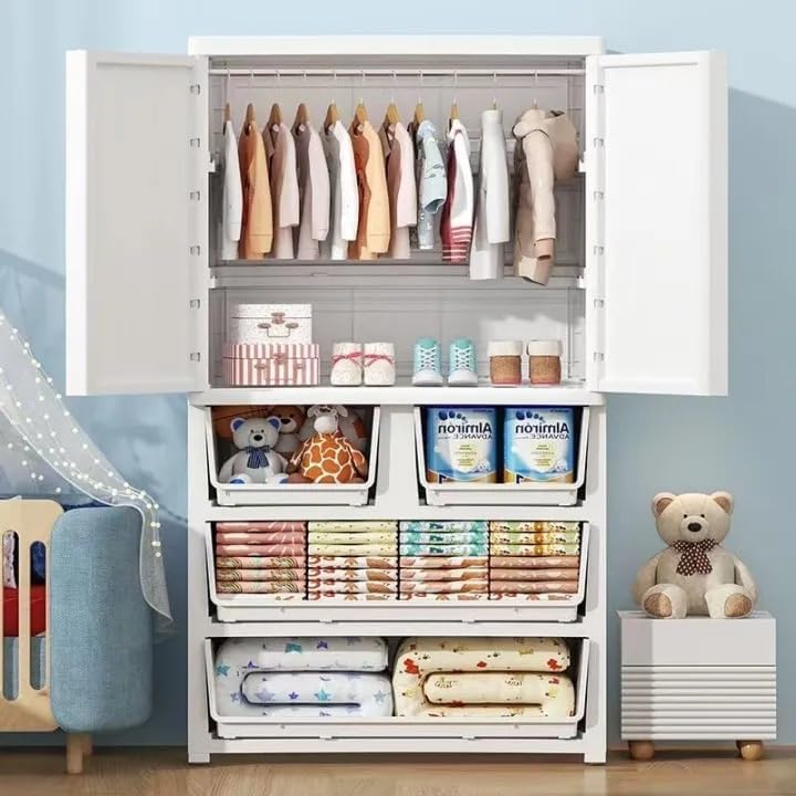 Image of HIWARE Premium Modular Wardrobe for Bedroom, Kids Room and Home | Spacious Clothes Storage Cabinet with Drawers and Shelves | Modern Stylish Design, Heavy Duty, Multiuse Organizer- SJ6514-LITTLE Panda