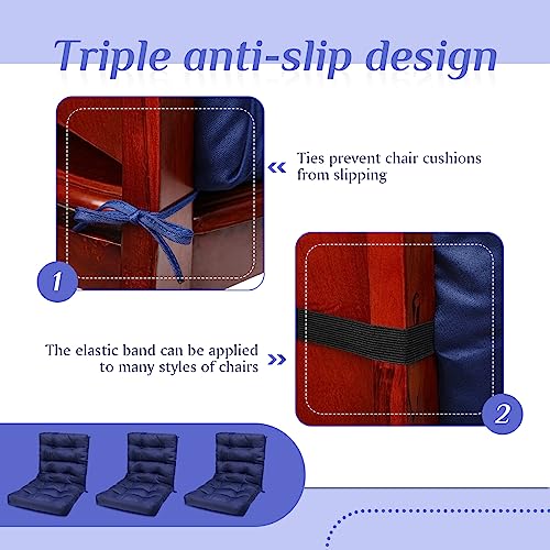 Hoteam 6 Set Patio Chair Cushions Outdoor High Chair Cushion 20 x 40 Inch Waterproof Patio Seat Rocking Indoor Thickened Pad(Solid Color Style,Navy Blue)