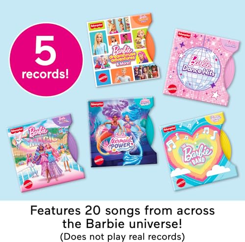 Image of Fisher-Price Musical Toy Barbie Record Player with 5 Records & Display Rack for Preschool Pretend Play Kids Ages 3+ Years