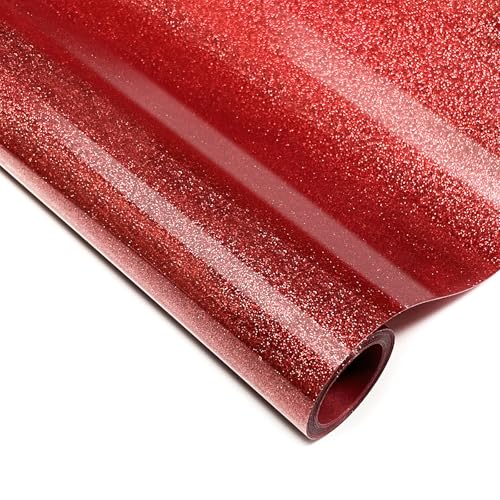 Yiwloer Glitter Iron On 12in X 5ft (red), HTV Heat Transfer Vinyl