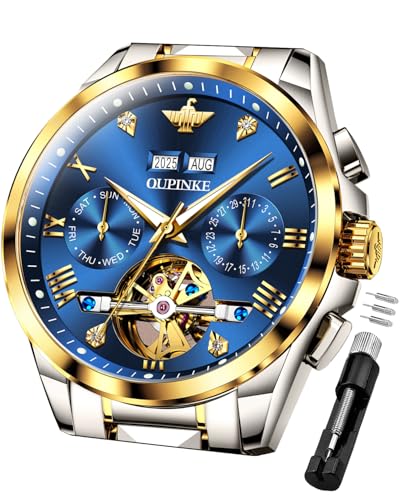 Image of OUPINKE Men's Automatic Watch 44mm Big Dial,Luxury Mechanical Wristwatch,Sapphire Crystal Glass,50M Waterproof, Tungsten Steel with Date Display