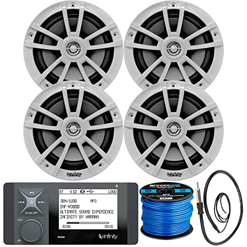 Great 16-25 Bay Boat Audio System: Bluetooth Stereo Radio Digital Media Marine Receiver Bundle Combo with 4x 6.5 225W Peak OEM Replacement White Weather-Resistant Speakers Speaker Wire Antenna