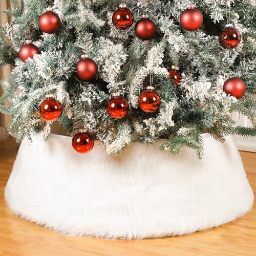 Shappy 30 Inch Christmas Tree Collar Faux Fur Plush Christmas Collar Adjustable Rustic Tree Collar for Artificial Trees Home Christmas Xmas Holiday Decor