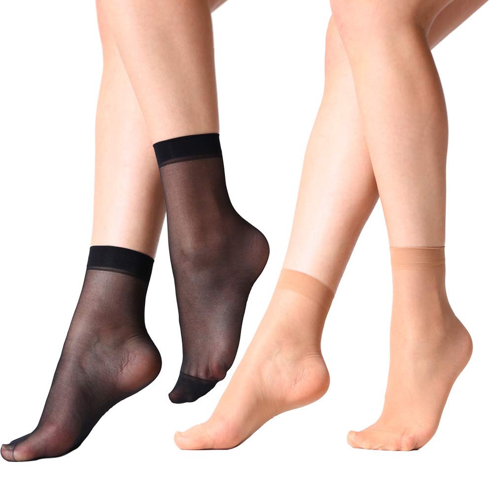MANZI 12 Pairs Nylon Pantyhose Socks Ankle Sheer Hosiery, Natural/Black, One Size - Image 6 thumbnail