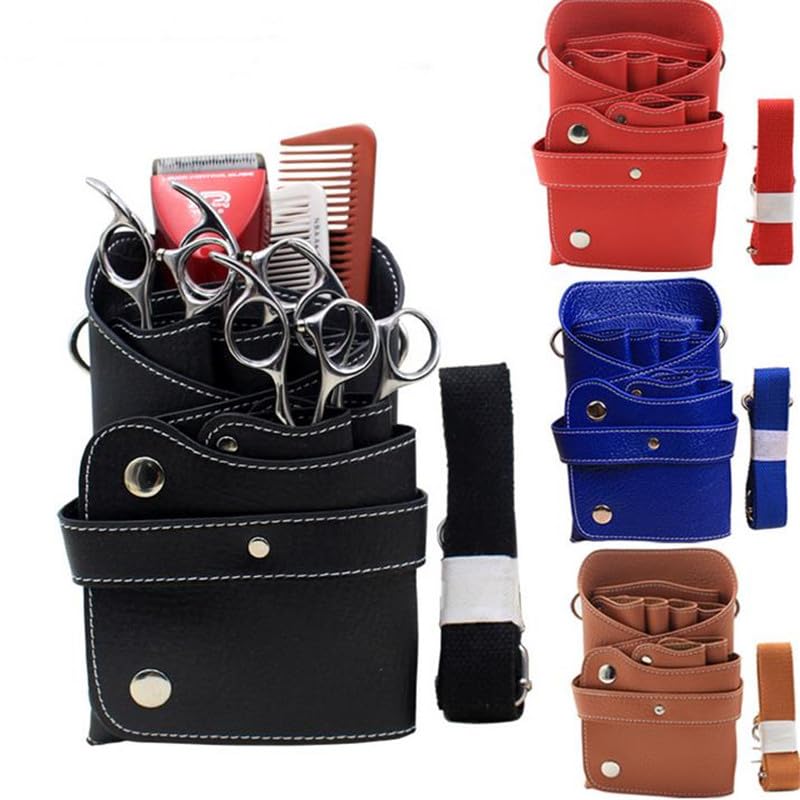 Borsa Parrucchiere Borsa porta forbici for capelli in pelle PU con 6 tasche, grande spazio, for salone da barbiere, pettine for, custodia cintura, strumento for parrucchiere(Brown)