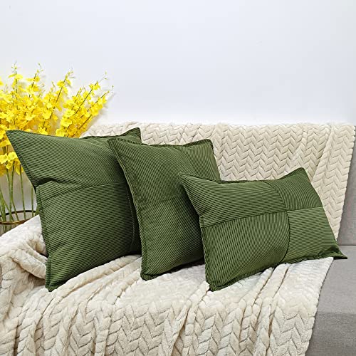 Mshine Living Corduroy Chenille Throw Pillow Covers 18X18'' Set Of 2 Decorative Olive Green Textured Soft Corduroy Chenille Pillow Covers For Sofa Couch Living Room(18X18'', Olive Green) #TOP4