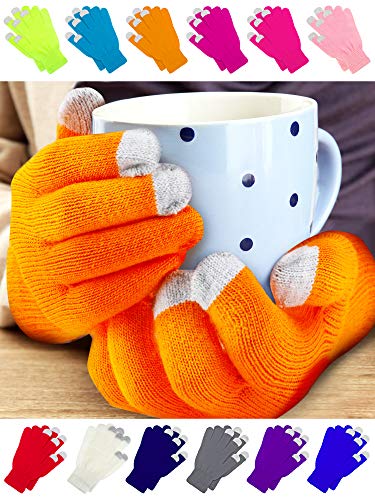 Image of Pangda 12 Pairs Winter Touch Screen Gloves for Men Women Stretch Knitted Texting Gloves Warm Windproof Solid Color Mittens