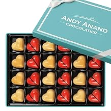 ANDY ANAND CHOCOLATIER Belgian White Chocolate Hearts must for Chocolate lovers - For An Amazing Experience Gift Boxed Silky Smooth 60% Cacao 25 Pcs