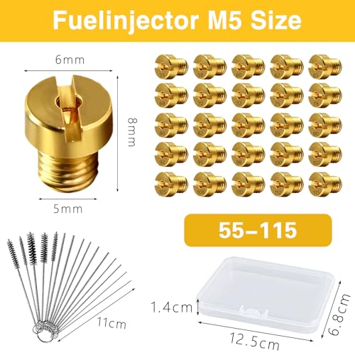 25 Stück M5 Vergaser Düsen,Hauptdüsenset,Satz Vergaser Düsen Set,mit 15 Reinigungsnadeln Hauptdüsen 55 58 60 62 65 68 70 72 75 78 80 82 85 88 90 92 95 98 100 102 105 108 110 112 115für Roller Motorrad