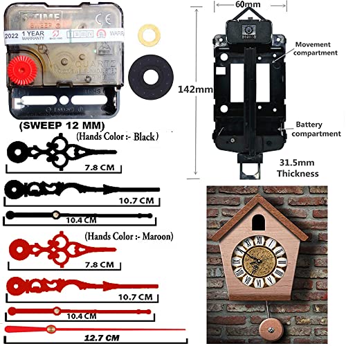 Image of Silent Pendulum Type Quartz Clock Moviment Mechanism 17 MM Sweep Silent Motor DIY Kit (Needles : Antique Maroon,Black,Red)