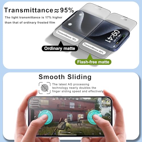 KUARMOR 2 Pack Matte Glass Screen Protector for iPhone 16 Pro / 17,Matte Anti-Glare Tempered Glass,Anti-Fingerprint,Anti-Reflection, Auto Alignment, Scratch Resistant 9H Glass Screen Cover by KUARMOR - Used condition - Image 3