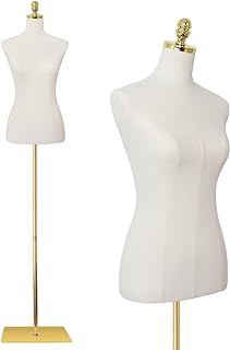 SHAREWIN Mannequin Torso Dress Form 40.55-73.23 Inch Height Adjustable Female Model Display Mannequin Body with Metal Bracket and Rectangular Base for Sewing Dressmakers Dress Jewelry Display, Beige